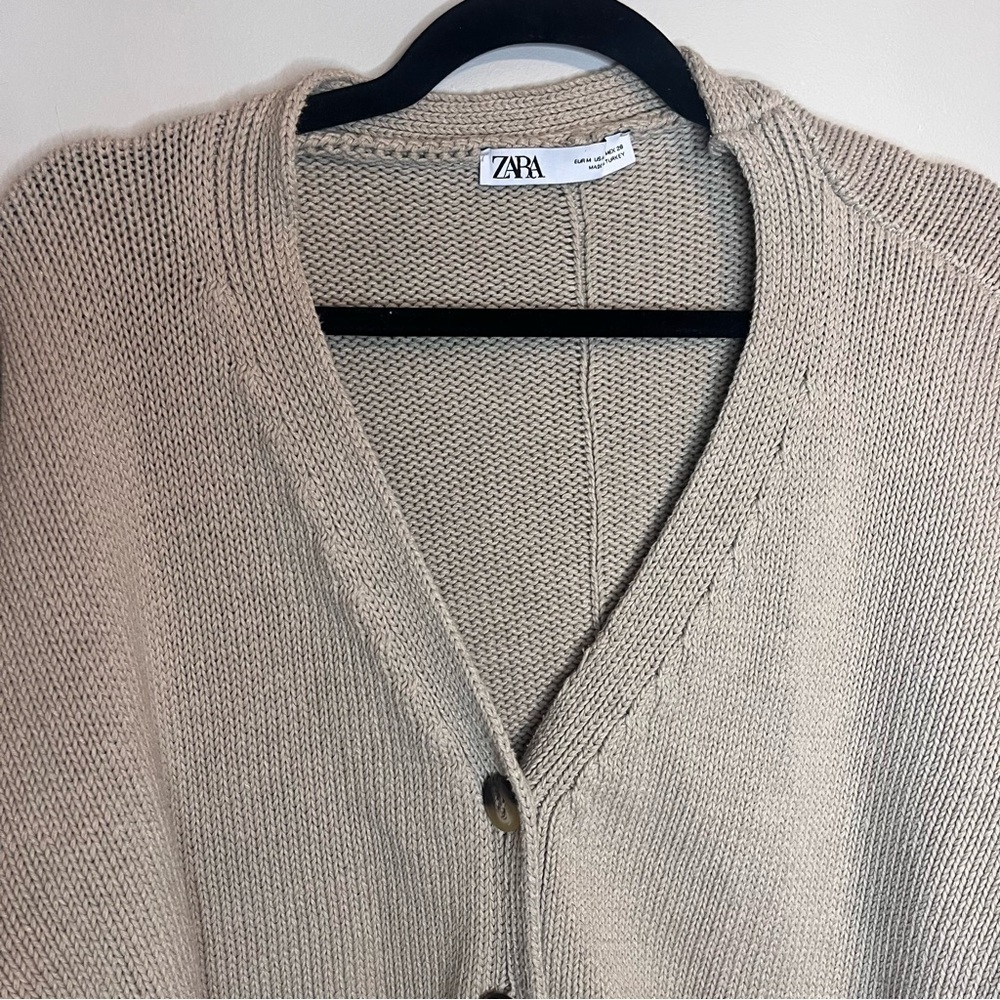 Zara Beige Knit Oversized Chunky Cardigan Medium - Picture 6 of 8